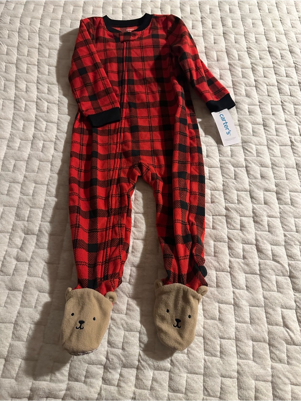 Carter’s Baby 24M Buffalo Plaid Bear Footed Fleece Sleeper Pajamas NWT